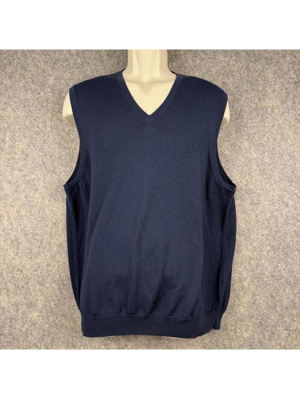 Jos A Bank Traveler Sweater Vest Navy Blue Size Large Wool Professor Scholar 346